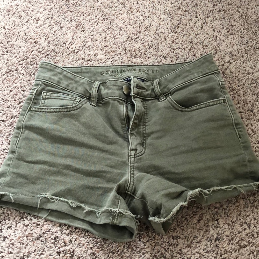 Green denim shorts